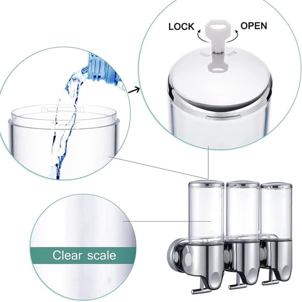 Veggbrakett for dusjsåpe/såpedispenser uten boring 1000 ml (sølv), baderomssjampodispenser