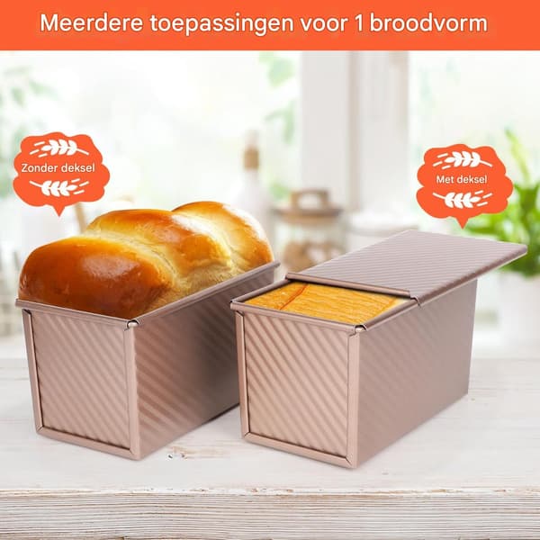 Non-stick brödform med lock, ugnsbakning, roséguld