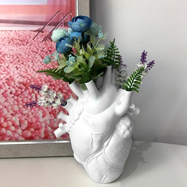 Hjärtformad Hartsblomkruka Anatomisk Hjärtstaty Kreativt Hantverk Prydnad För Hem Vardagsrum Balkong Dekoration Vit White L