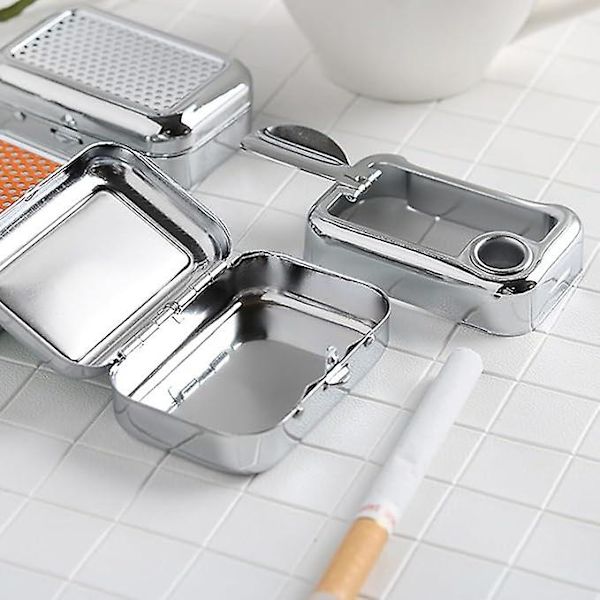 Bärbar Askkopp med Lock, Mini Bärbar Askkopp, Bärbar Resemugg med Lock, Luktfri Fickaskkopp, Mini Fyrkantig Askkopp i Rostfritt Stål, Wh