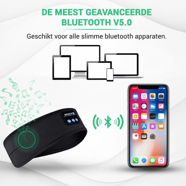 Bluetooth Søvnmaske, Pannebånd med Bluetooth 5.0, Søvntrener, Ørevarmer, Svart