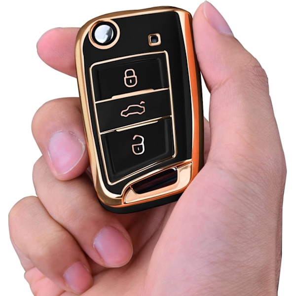 Nøglebeskyttelse til VW Golf 7 Nøgleboks/Nøgleetui til VW, Polo, Skoda, Seat, 3 knapper Golden Edge Black