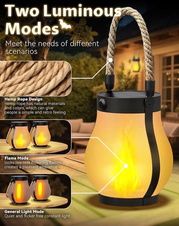To-delt solcellelampe - hamprebsflammelampe - 12×13 cm