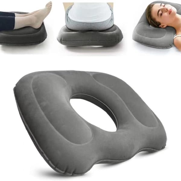 Sitte ringpute - Oppblåsbar halebeins sittepute - 45*39 cm - Grå