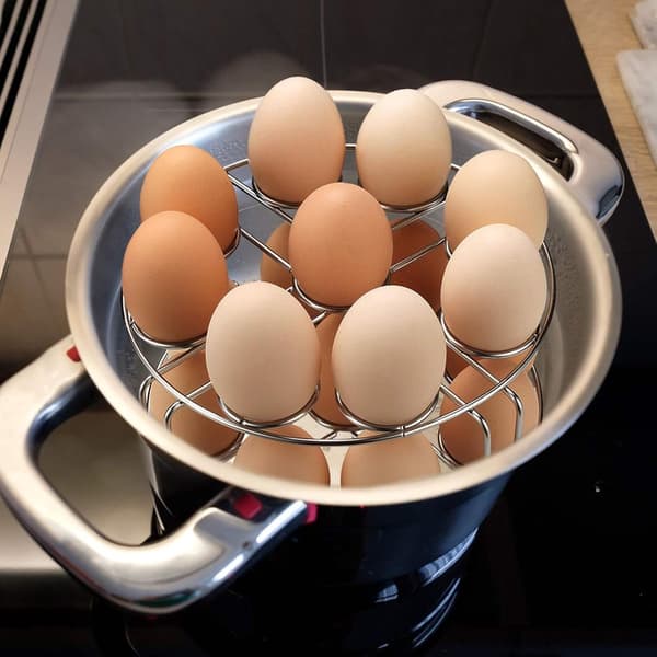 Dampstativ for egg i rustfritt stål (2-delt sett), multifunksjonelt dampstativ for trykkokere og kjeler, sølv.