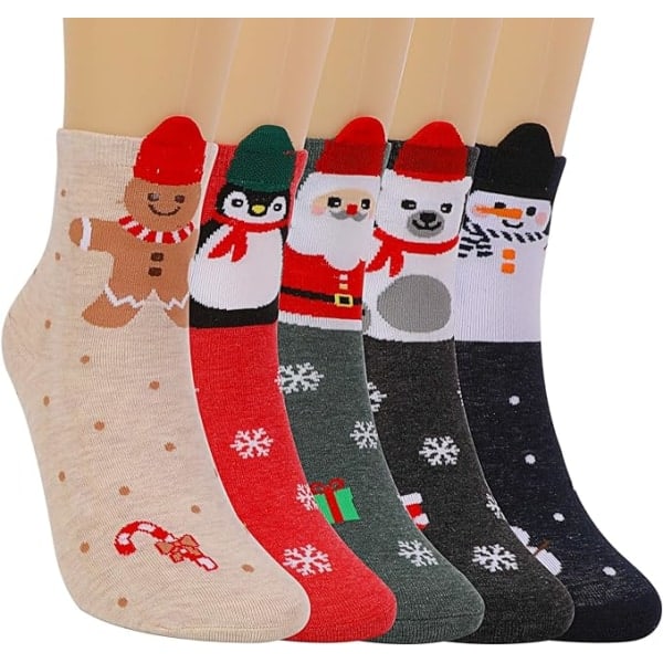 5 pairs of Christmas socks in cotton, ankle, novelty Funny cute ani Elik