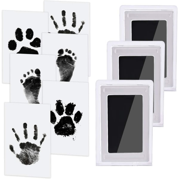 Baby Handprint and Footprint Kit, 3 Ink Pads with Clean-Touch, 6 Imprint Cards, Pet Paw Ink-free print, safe non-toxic for feet and