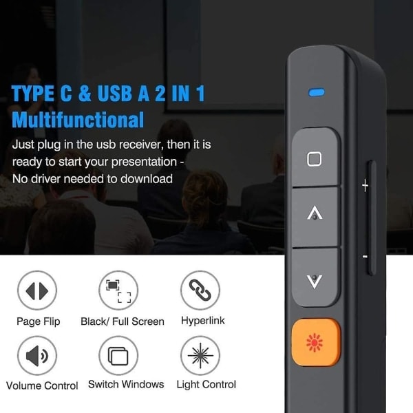 Ppt Remote Presentation Presenter Laptop Clicker Pointer Slide Advancer med Hyperlink Volymkontroll Svart1pc)