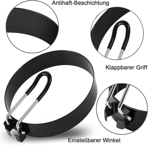 ING Egg Ring 4 deler rustfritt stål ø7,5 cm stekt egg form pannekakeform pannekakemaker matlaging baking rund for omeletter eggpannekaker og svart