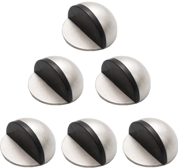 Selvklebende dørstopper i rustfritt stål (6 stk.), gummipolstring, ingen boring nødvendig, 45 mm diameter, sølv.