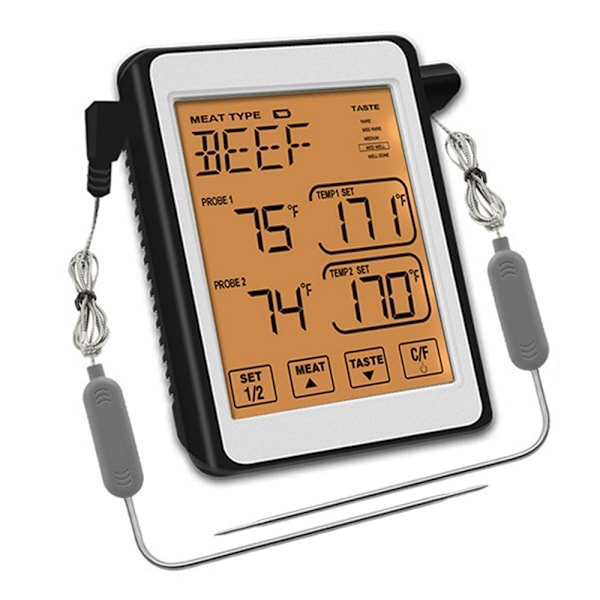 Digital grilltermometer med 2 sonder Kjøkkentermometer Grillrøyker Grilltermometer Med LCD-skjermtermometer
