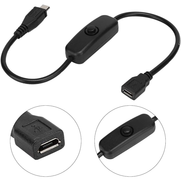 Micro USB Av/På-bryterkabel Hunn til Hann Forlengelseskabel med 501 Knappbryter for