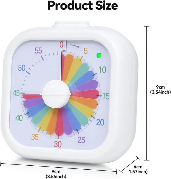 Børnevenlig timer, 60-minutters nedtællingstimer, velegnet til klasseværelse, studie, kontor og køkken, lydløs drift, timer (hvid stil 3)