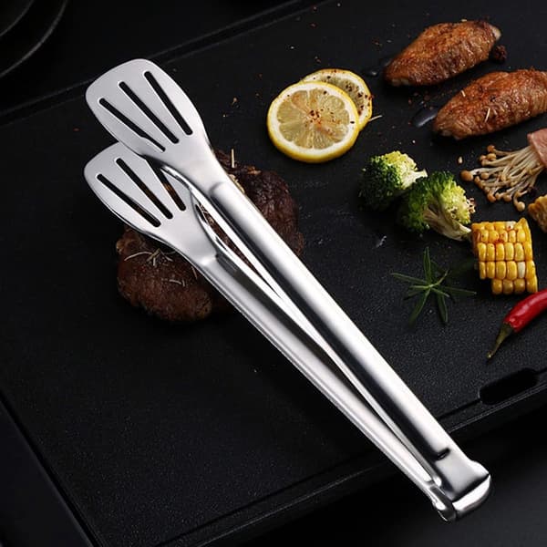 24 cm varmebestandig tangsett i rustfritt stål (to deler), perfekt for BBQ-buffet og mathåndtering, sølv