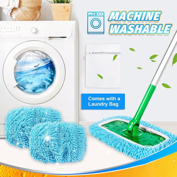 Fyra delars moppduksset - platt moppduk för hushåll - lämplig för Swiffer Sweeper och Sweep & Mop Deluxe moppdukar - blå