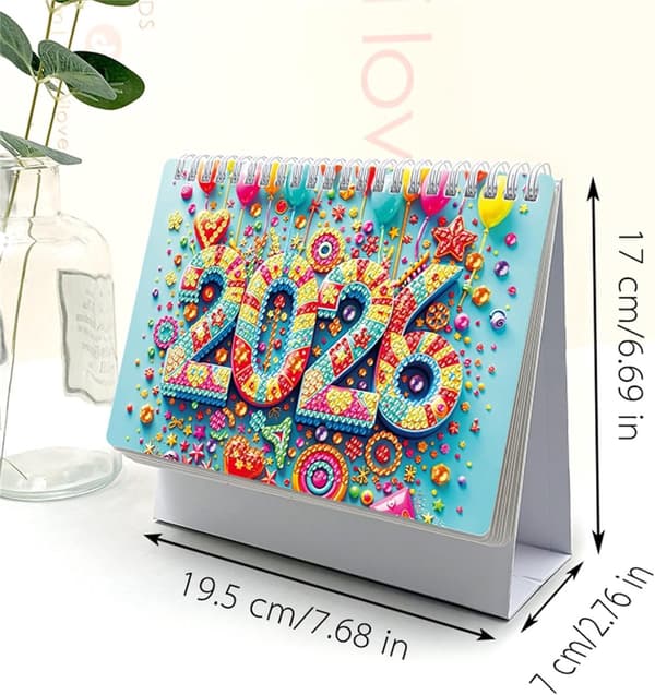 5D Diamantmaleri Bordkalender, 2026 Udgave, Desktop Design DIY Håndværkspynt, Stil B