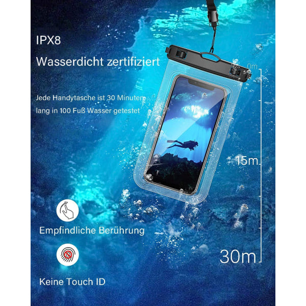 Vedenkestävä puhelimen suojakotelo, IPX8 vedenkestävä, uimiseen, kylpemiseen, ruoanlaittoon