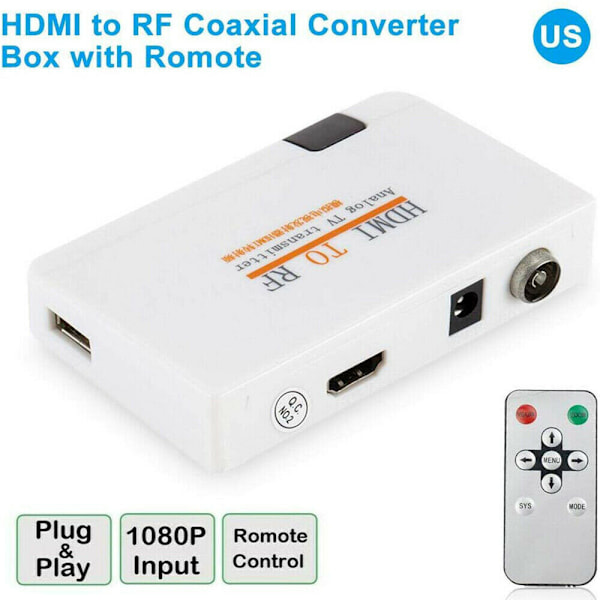 HDMI til RF koaksialadapterboks sender med fjernkontroll