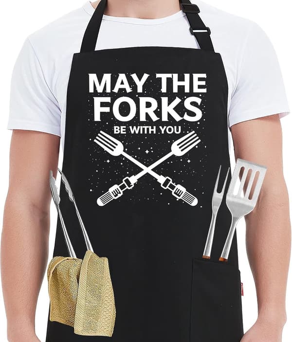 Forkle til menn, justerbare doble lommer, grillforkle, unisex.