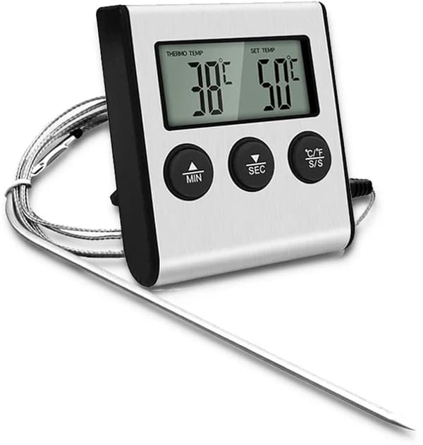 Digitalt LED-termometer med probe, mattermometer, med timerfunksjon, matlagings- og grilltermometer, for BBQ-ovnsgrill, 1 stk