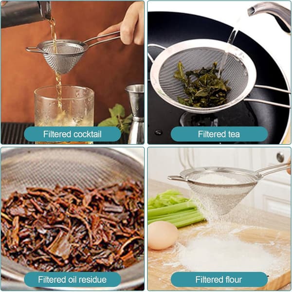 Finmasket si - Konisk si - Cocktail si i rustfrit stål - Te-si - Rustfrit stål med håndtag - 2-pak - Til kaffe og mel