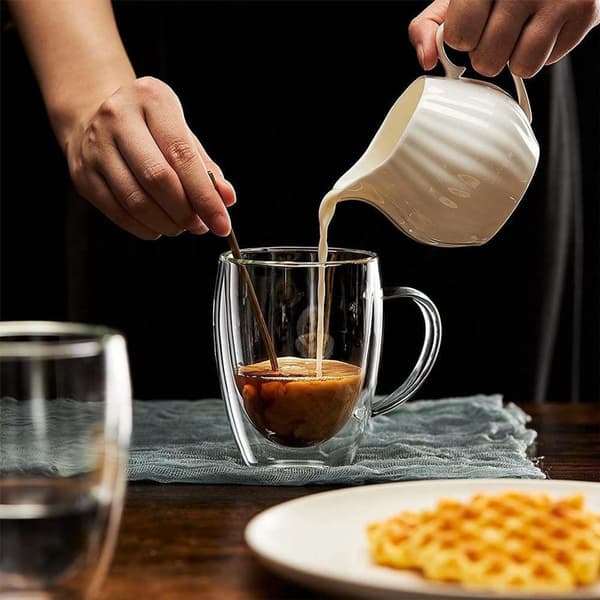 Lattekopper - Dobbeltvæggede - Isolerende Glas - 350ml - Borosilikat - Velegnet til Kaffe og Te - Sæt med 2