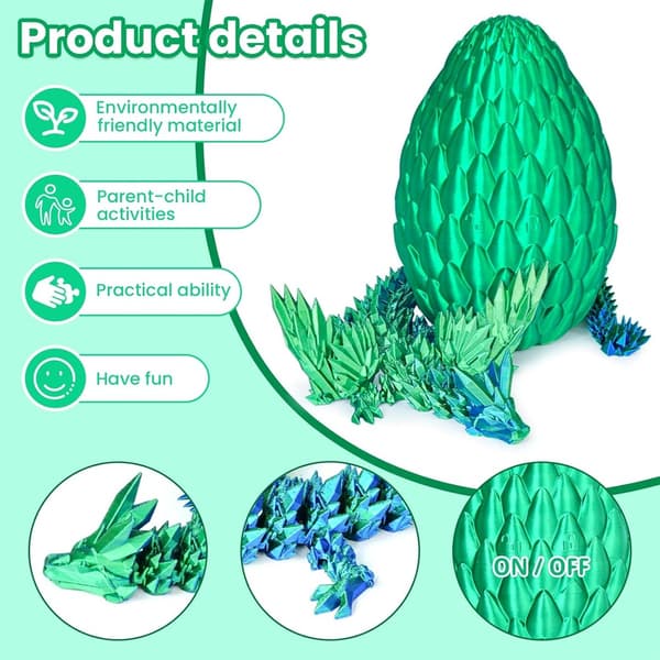 3D-printet drageegg - 14 cm 3D-printet drageegg, flott samleobjekt og fidget-leke for voksne og barn (teal)