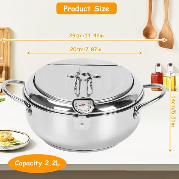 2,2L Mini Airfryer (Silver), 21cm Diameter, med Termometer, Kompatibel med Gas- och Induktionshäll
