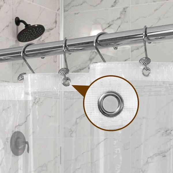 Duschdraperifoder i plast, transparent, premium PEVA duschdraperifoder, med ring i rostfritt stål och 3 magneter, vattentätt, sött, (transparent