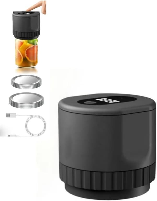 Multifunksjonelt vakuumforseglingssett, USB-oppladbart, med flaskeåpner, for matkonservering og fermentering.