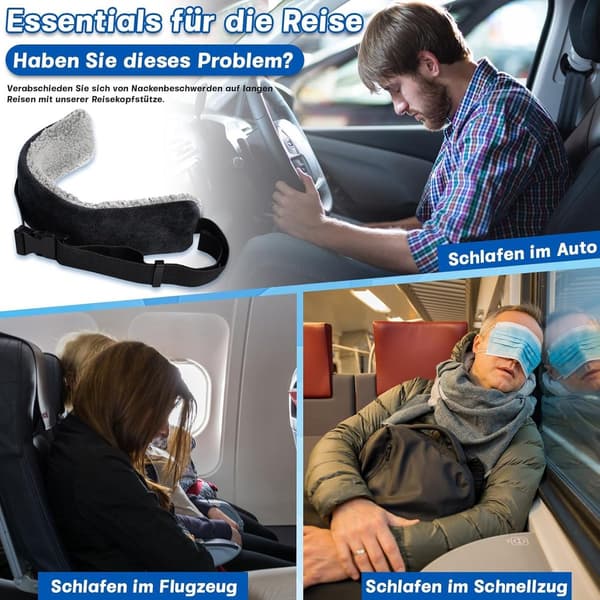 ING Mångsidig nackkudde för flygplan, bil och bekväma uppblåsbara kuddar med justerbart pannband för flygresor, bilresor och avkoppling