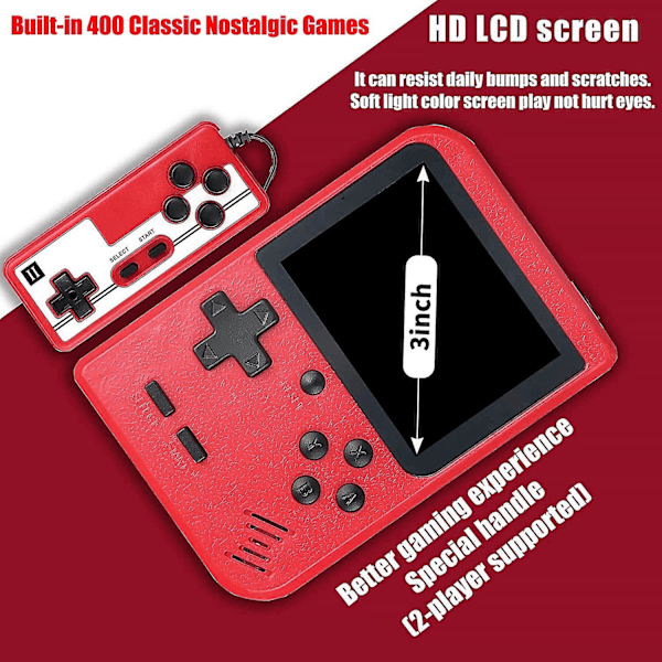 Retro Handheld Spelkonsol med 400 Klassiska FC-spel - 3,0 Tums Skärm Bärbar Videospelkonsol Blå red Double
