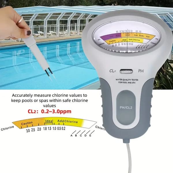 2-i-1 Klor Meter og pH Tester, Bærbar Digital Vandtest Kit til Akvarier og Pools