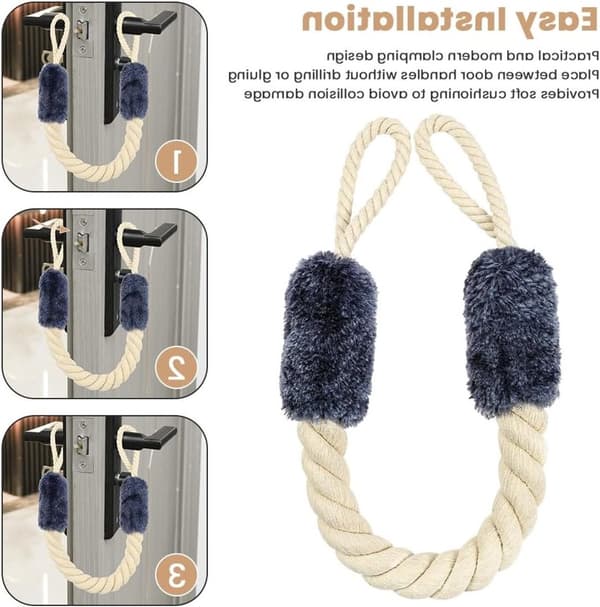 Dörrstoppsrep för barn och husdjur, 60 cm säkerhetsrep i bomull, 2-pack, blå