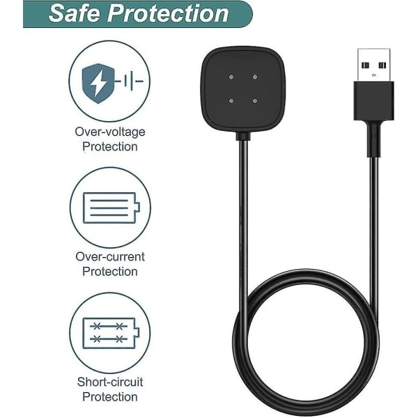 Lader for Fitbit Sense & Versa 3, Erstatningsladekabel Magnetisk Dokkestasjon for Fitbit Versa 3 / Sense Smartklokke