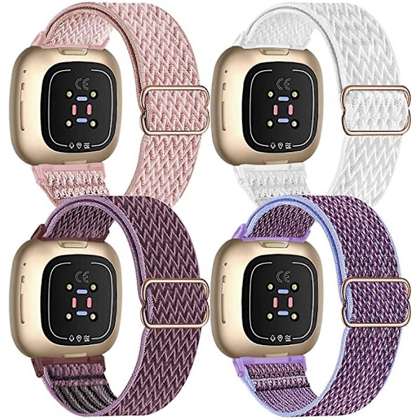 4-delt elastisk nylonrem kompatibel med Fitbit Versa 3 / Fitbit Sense, justerbar elastisk stof smart watch sport