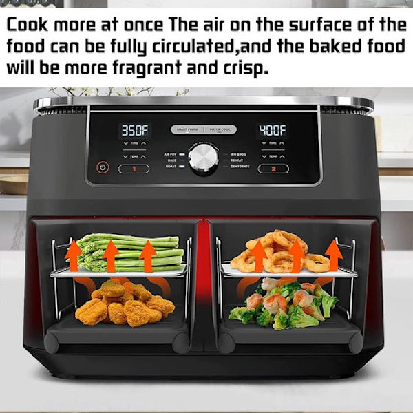 Dual-zone airfryer-rist med to plader - dehydrator-rist - rustfrit stål