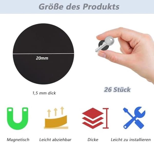 Stærke selvklæbende magneter, velegnet til flere anvendelsesmuligheder - 26 stk.