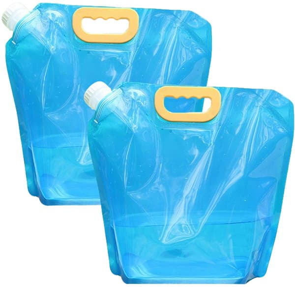 Sammenleggbart utendørs vannlagringssett (2 stk), 2,5L, for nød-vannlagring under camping, blå.