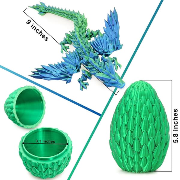3D-printet drageegg - 14 cm 3D-printet drageegg, flott samleobjekt og fidget-leke for voksne og barn (teal)