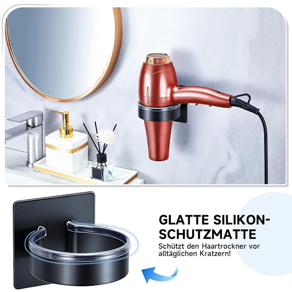 Sort Hårtørrerholder, Rustfrit Stål, Pladsbesparende, 1 Styk