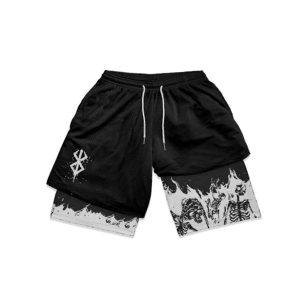 Anime Gym Shorts Mænd Kvinder Berserk Manga 3D Print 2 i 1 Performance Shorts Træning Sommer Hurtigtørrende Kompression Shorts Bukser 14 M