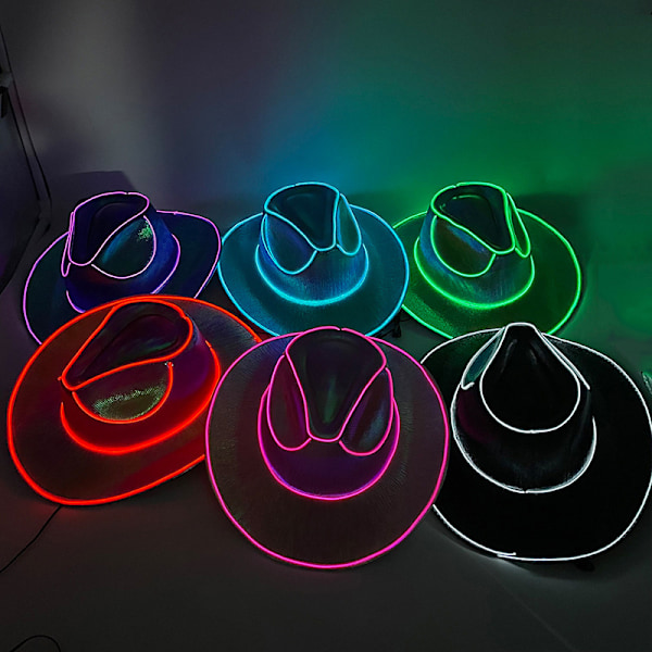 Disco Luminous Cowboyhatt med Lysande Ljusremsa White