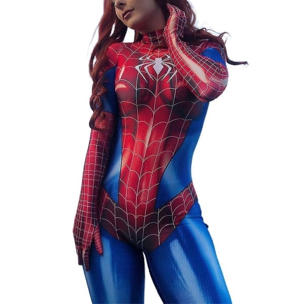 Klassisk Spiderman 3D Bodysuit Kostume Superhelt Jumpsuit til Kvinder Halloween Cosplay Party Dress Up L