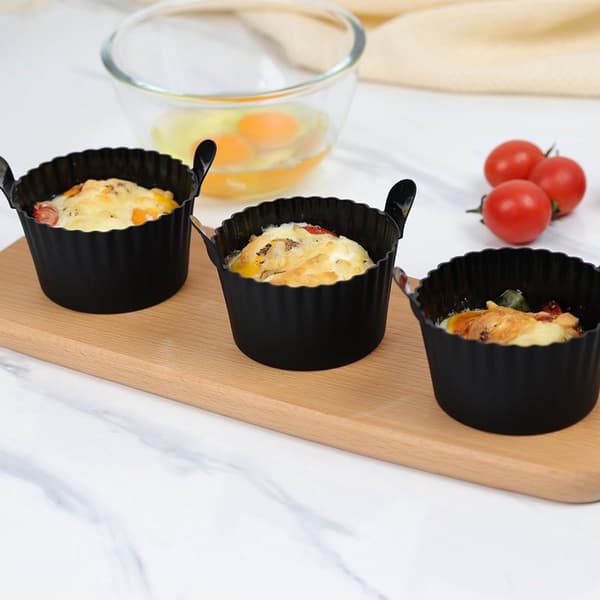 6-delt silikonformsett for airfryer, non-stick, for å lage egg, puddinger, muffins og cupcakes, grå.