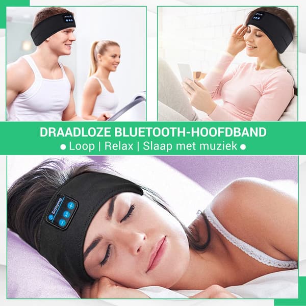 Bluetooth Søvnmaske, Pannebånd med Bluetooth 5.0, Søvntrener, Ørevarmer, Svart