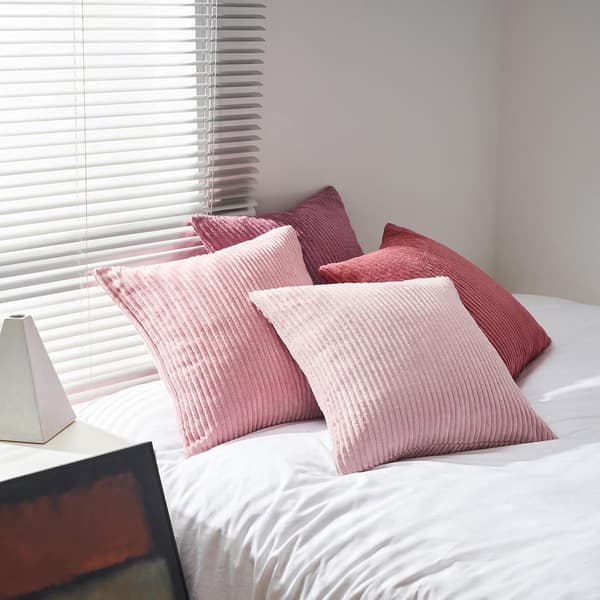 Kuddfodral i sammet, 45×45cm, 4-delat set, nordisk ribbad, för soffa/vardagsrum, rosa.