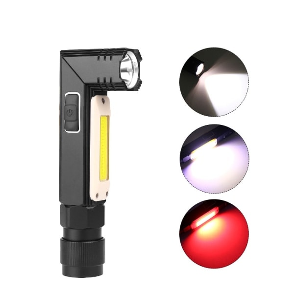 XPG+COB rød og hvidt lys 90° foldbar USB genopladelig kraftig taktisk lommelygte multifunktions lommelygte foldbar lommelygte