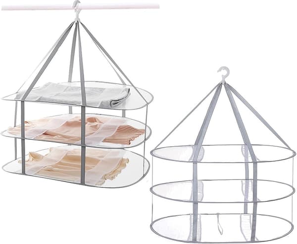 3-vånings hopfällbart torkställ för tröjor - 77x62x78 cm - Andningsbart nätmaterial - Vindtätt - Grå
