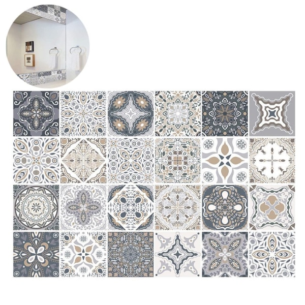 Wall sticker 24 pieces tile stickers self-adhesive tile film for bathroom kitchen (24 pieces)